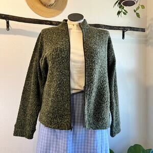 Coldwater Creek Wool Blend Green Fuzzy Zip Up Collared Cardigan Jacket Size 1X